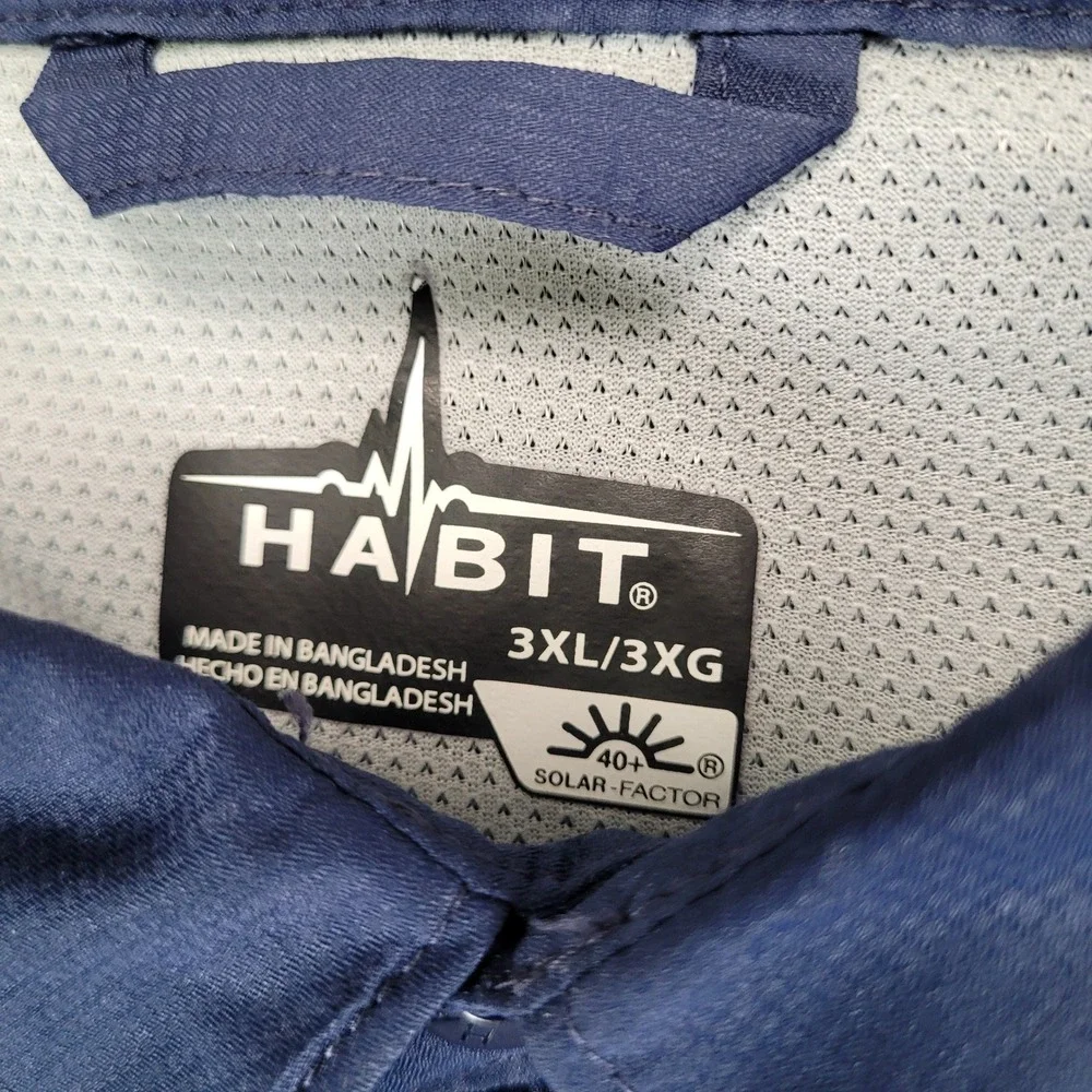 Habit‎ Mens 3XL Blue Short Sleeve Fishing Shirt UPF 40 Solar Factor Ventilated